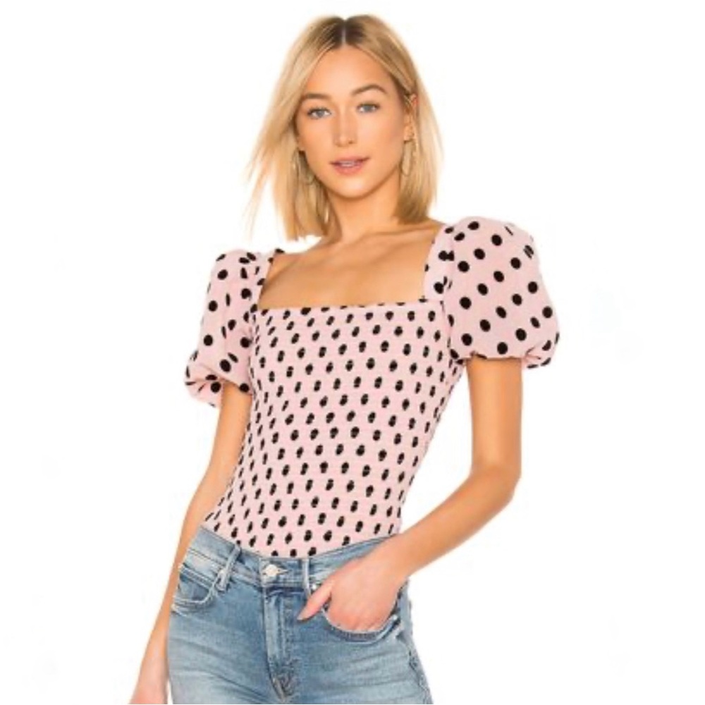 LPA Revolve Filomena Polka Dot Puff Sleeve Tops